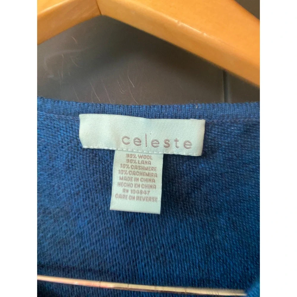 Celeste Poncho Wool Cashmere Colorblock OS Blue Gray Asymmetrical Wrap Sweater